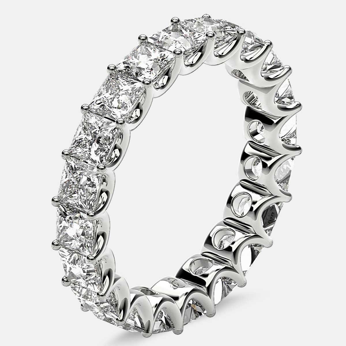 Eternity Ring with Arch Prong Set Princess Diamonds in 18k White Gold