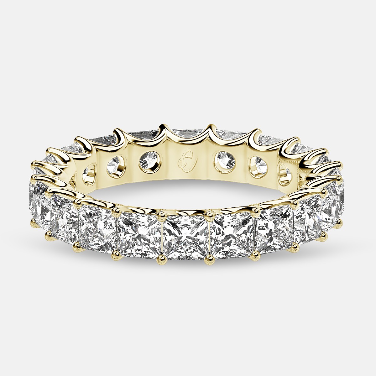 Eternity Ring with Arch Prong Set Princess Diamonds in 18k Yellow Gold