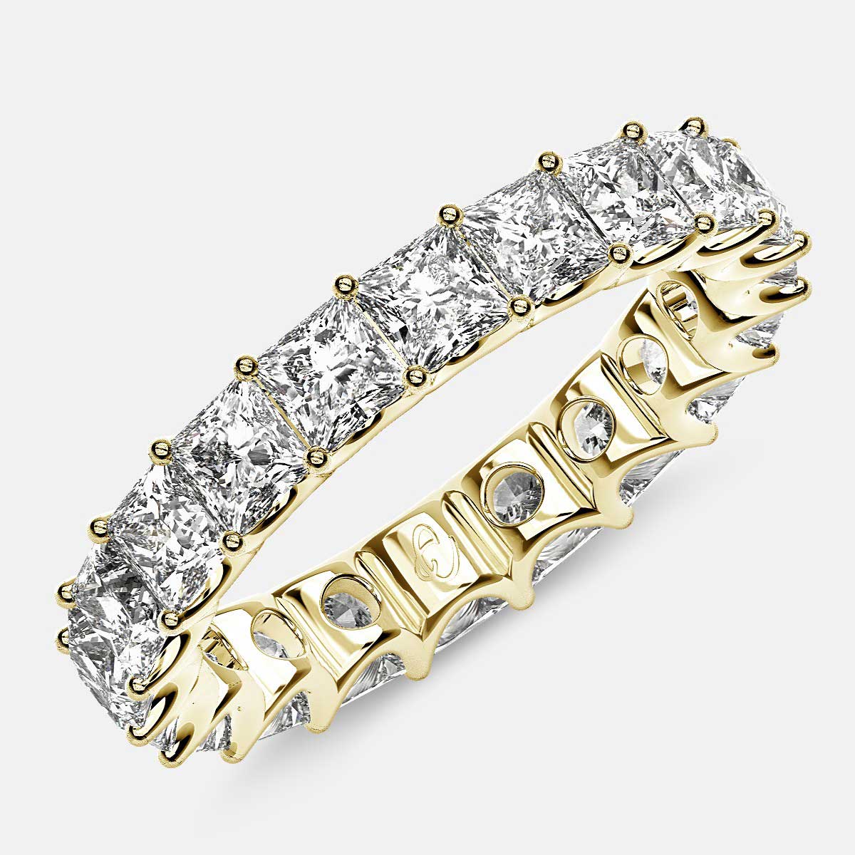 Eternity Ring with Arch Prong Set Princess Diamonds in 18k Yellow Gold