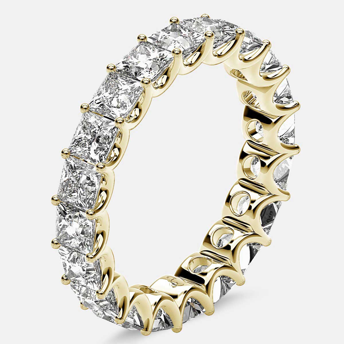Eternity Ring with Arch Prong Set Princess Diamonds in 18k Yellow Gold