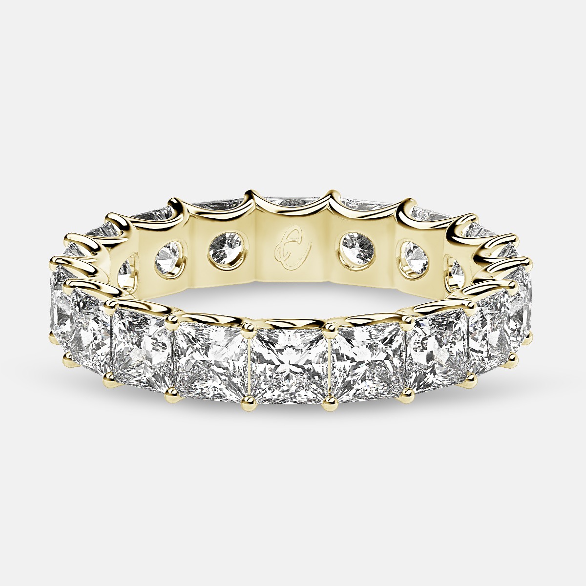 Eternity Ring with Arch Prong Set Princess Diamonds in 18k Yellow Gold