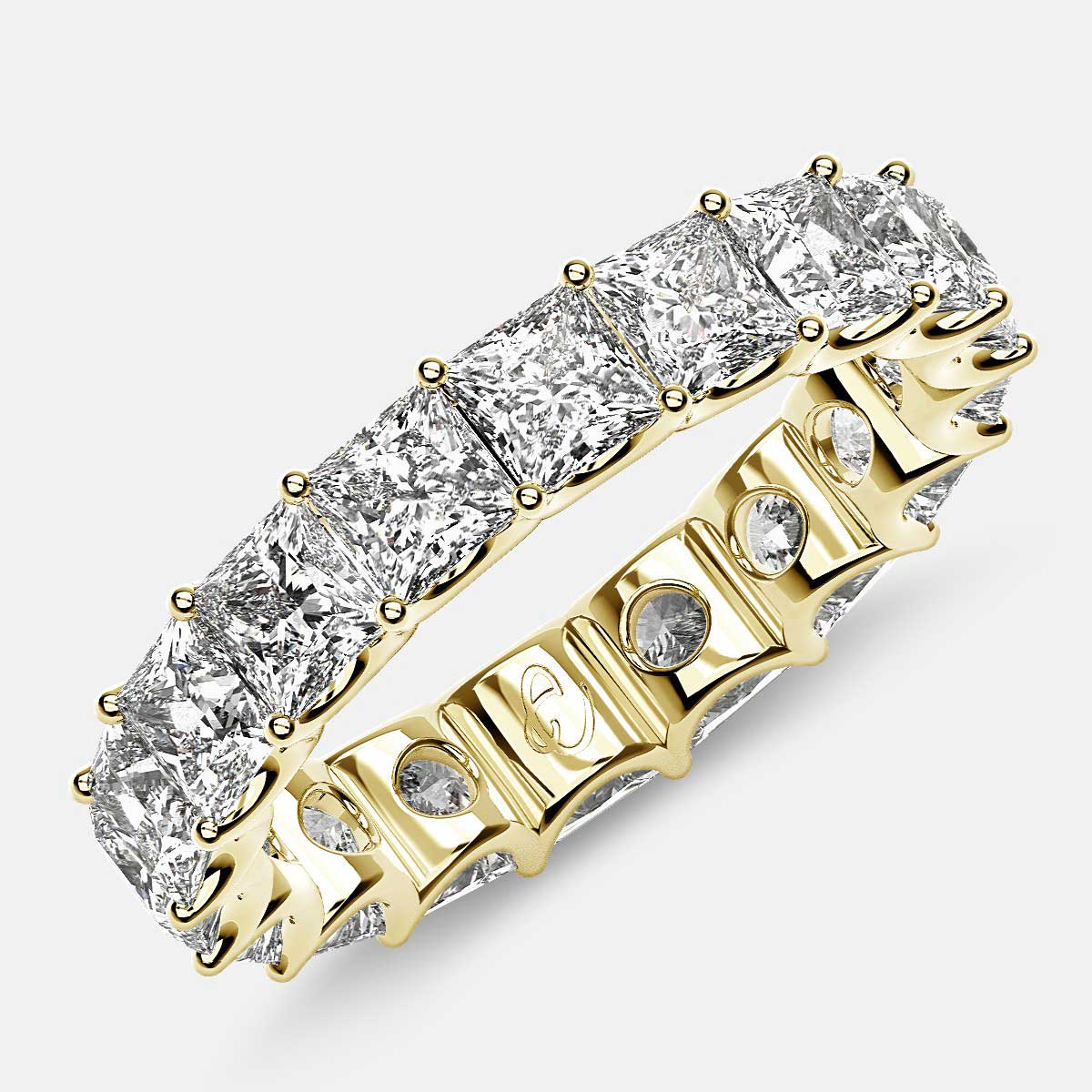 Eternity Ring with Arch Prong Set Princess Diamonds in 18k Yellow Gold