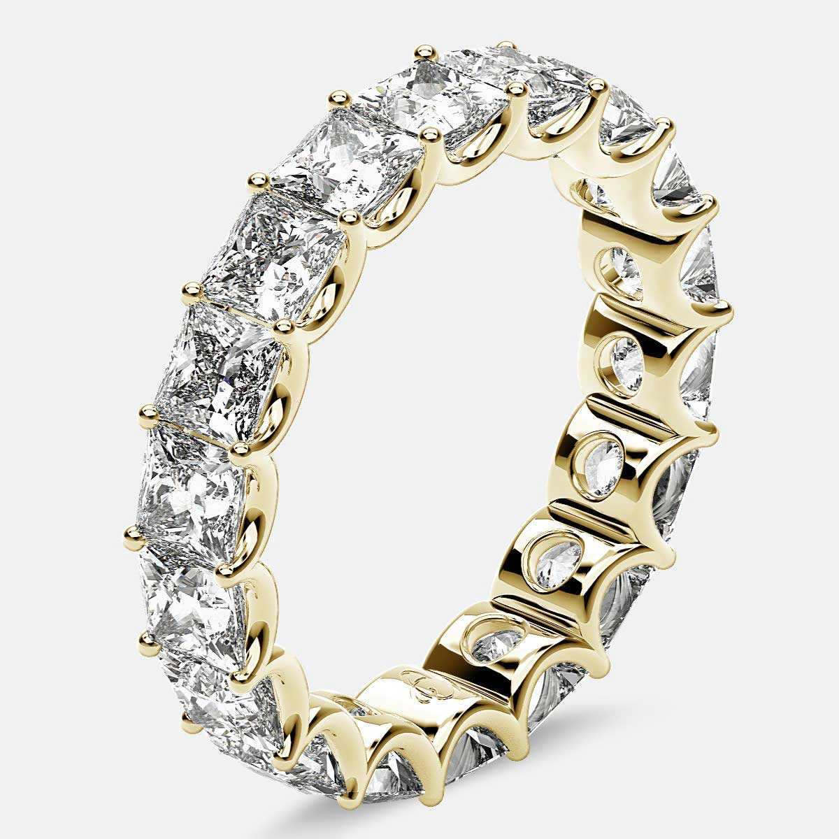 Eternity Ring with Arch Prong Set Princess Diamonds in 18k Yellow Gold