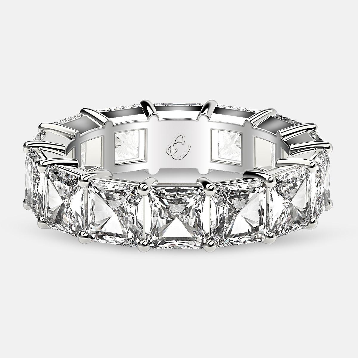 Eternity Ring with Prong Set Radiant Cut Diamonds in Platinum