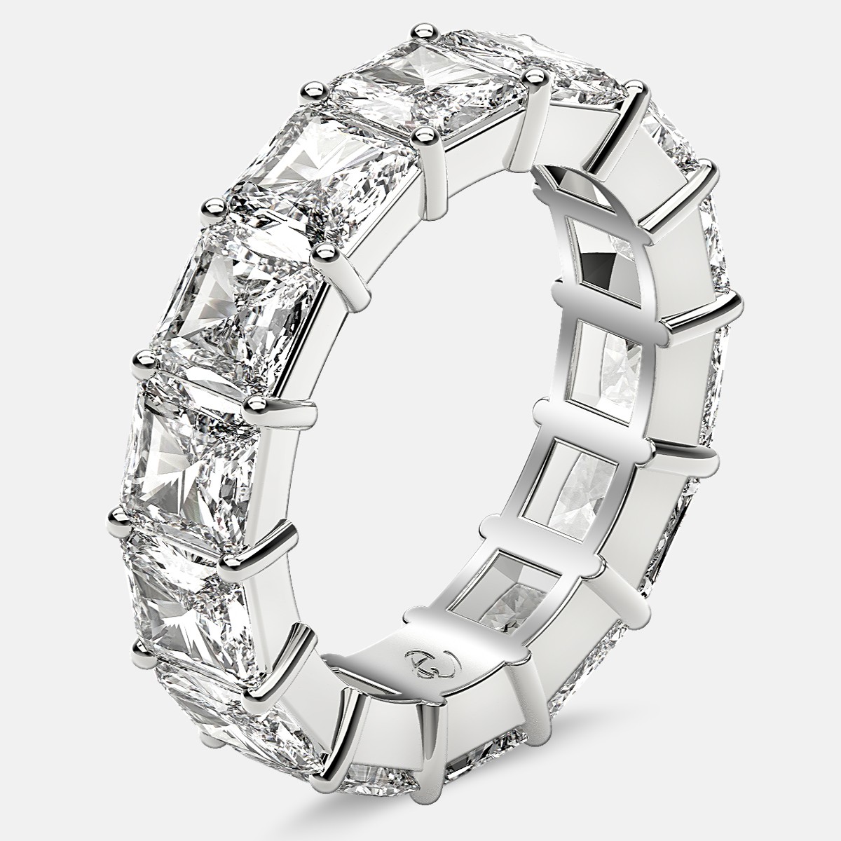 Eternity Ring with Prong Set Radiant Cut Diamonds in Platinum