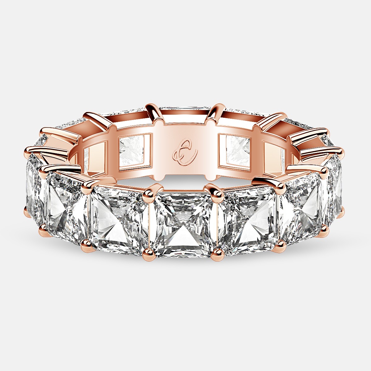 Eternity Ring with Prong Set Radiant Cut Diamonds in 18k Rose Gold