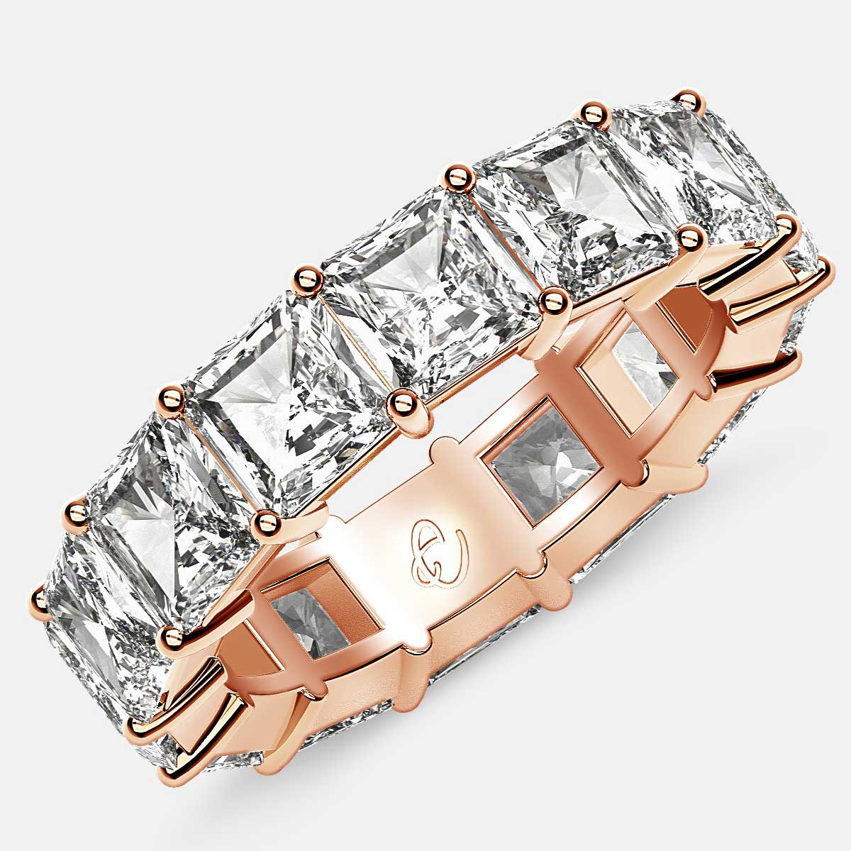 Eternity Ring with Prong Set Radiant Cut Diamonds in 18k Rose Gold