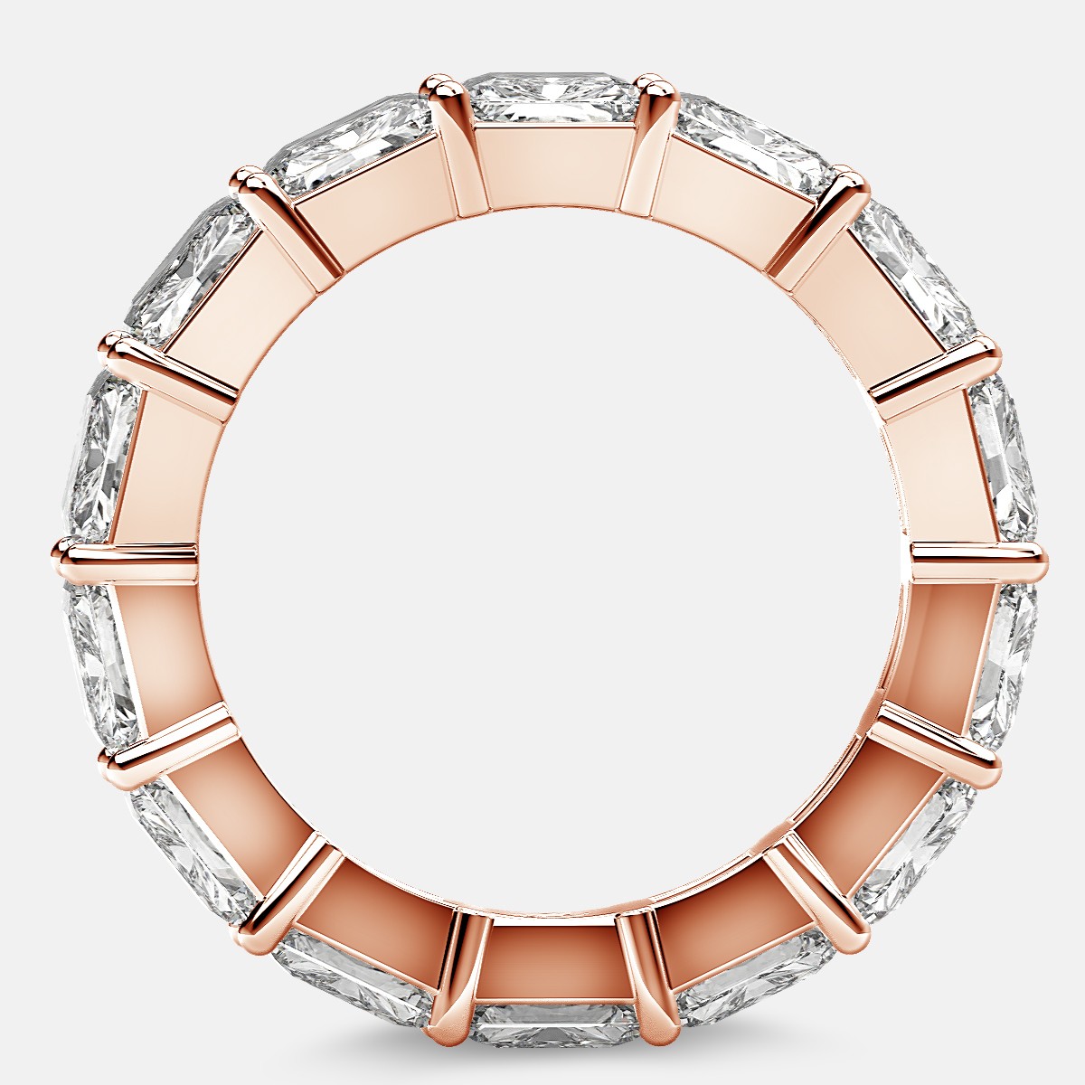 Eternity Ring with Prong Set Radiant Cut Diamonds in 18k Rose Gold