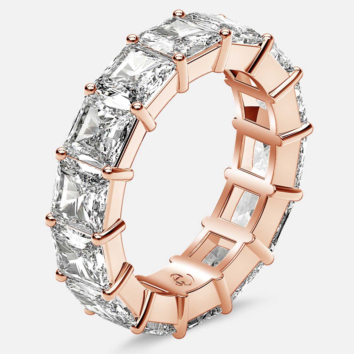 Eternity Ring with Prong Set Radiant Cut Diamonds in 18k Rose Gold