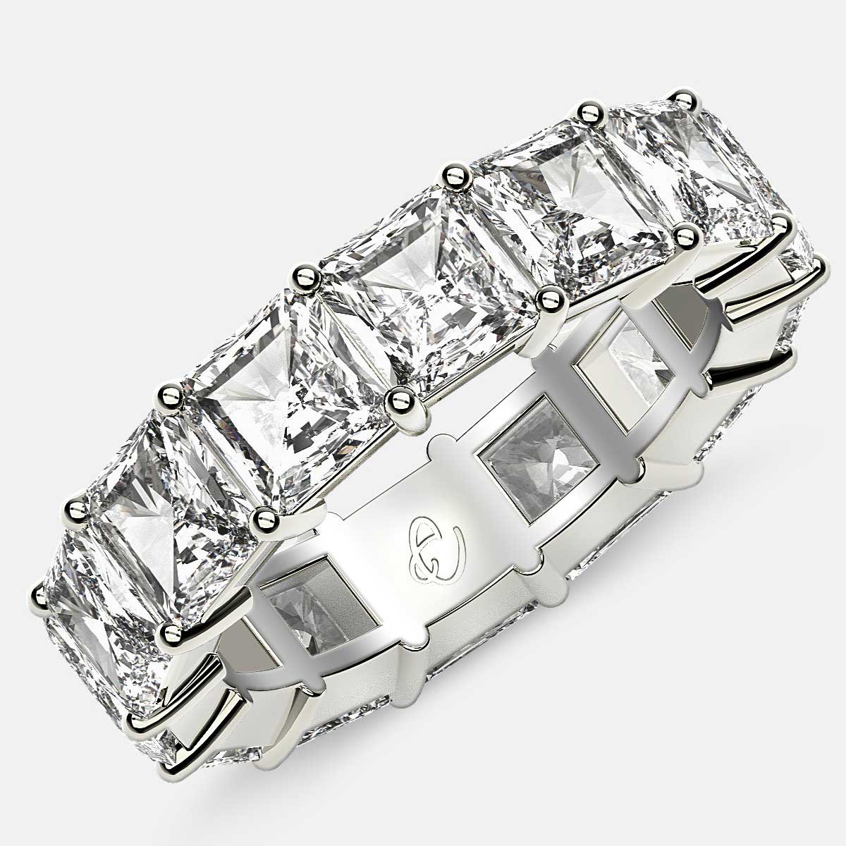 Eternity Ring with Prong Set Radiant Cut Diamonds in 18k White Gold