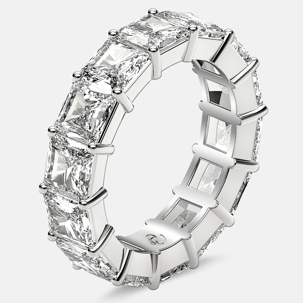 Eternity Ring with Prong Set Radiant Cut Diamonds in 18k White Gold