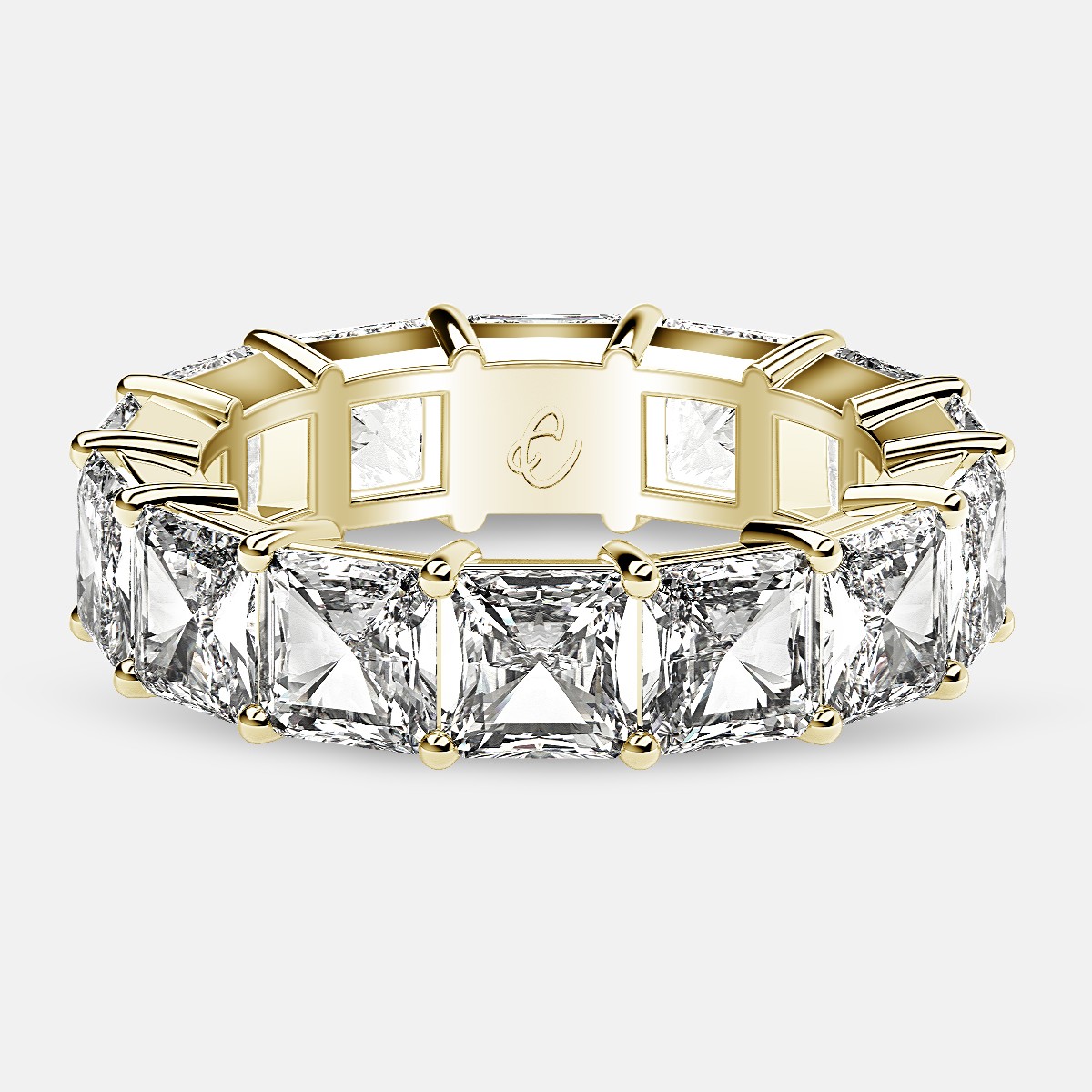 Eternity Ring with Prong Set Radiant Cut Diamonds in 18k Yellow Gold