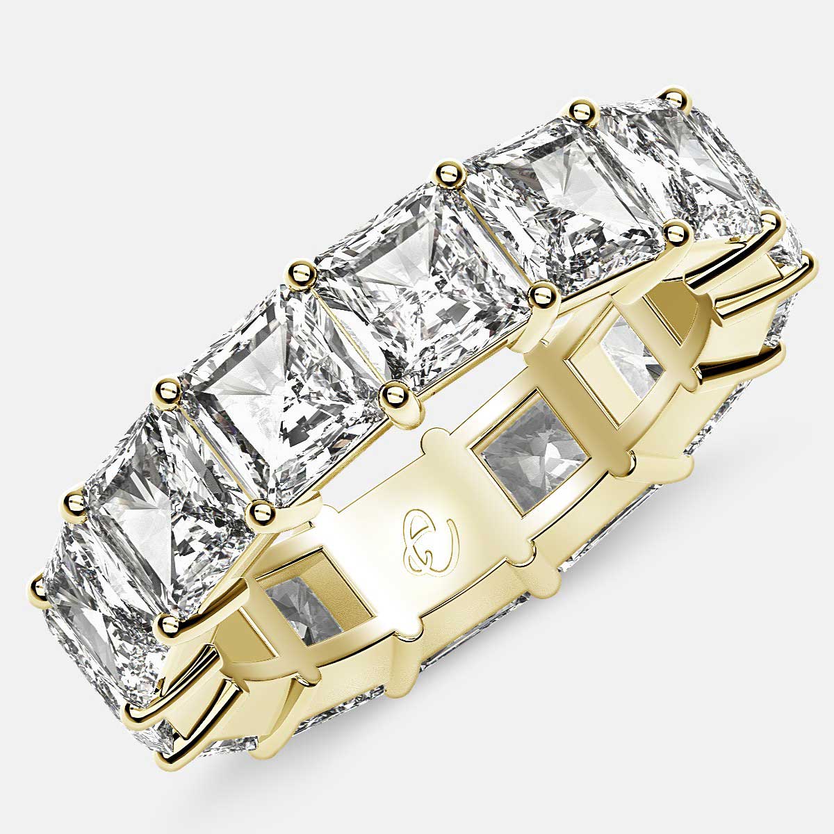 Eternity Ring with Prong Set Radiant Cut Diamonds in 18k Yellow Gold