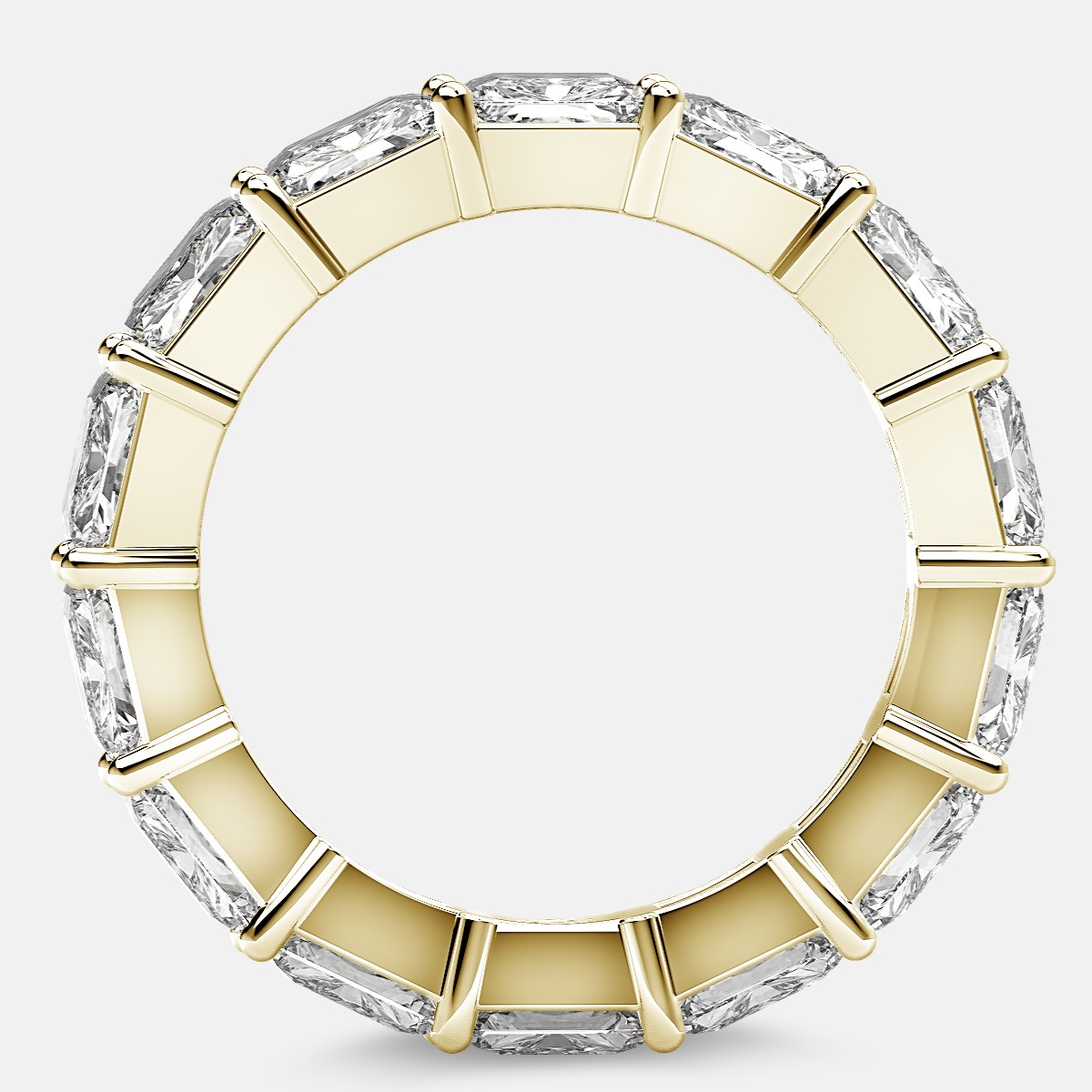 Eternity Ring with Prong Set Radiant Cut Diamonds in 18k Yellow Gold