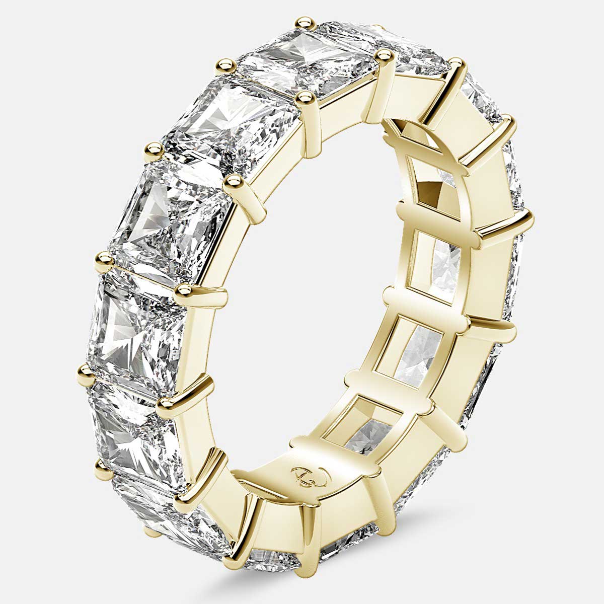 Eternity Ring with Prong Set Radiant Cut Diamonds in 18k Yellow Gold