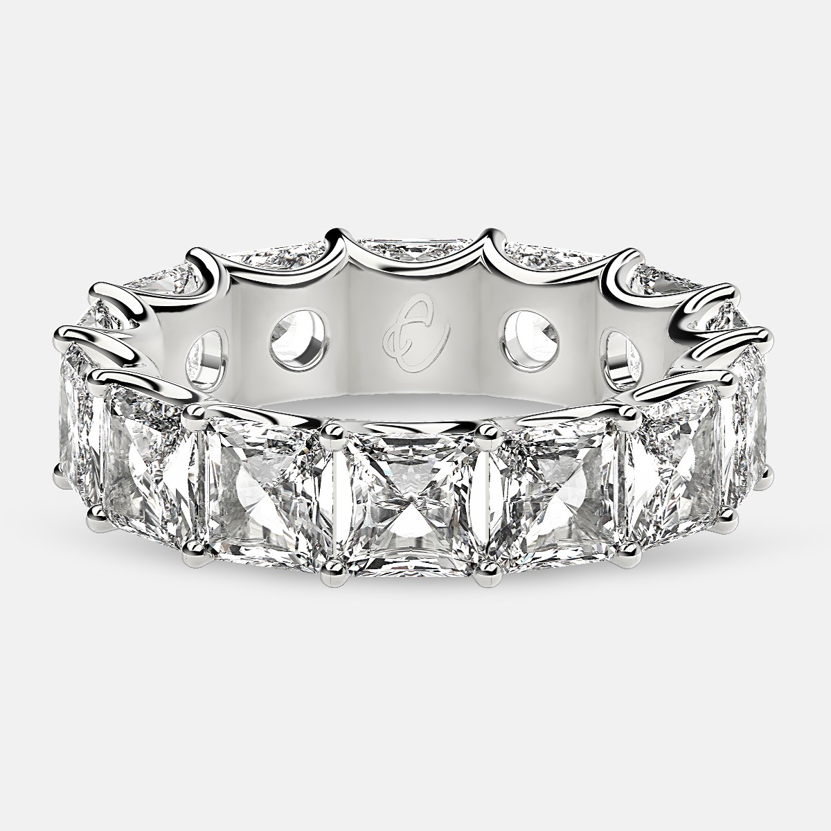 Curved Prong Eternity Ring with Radiant Diamonds in Platinum