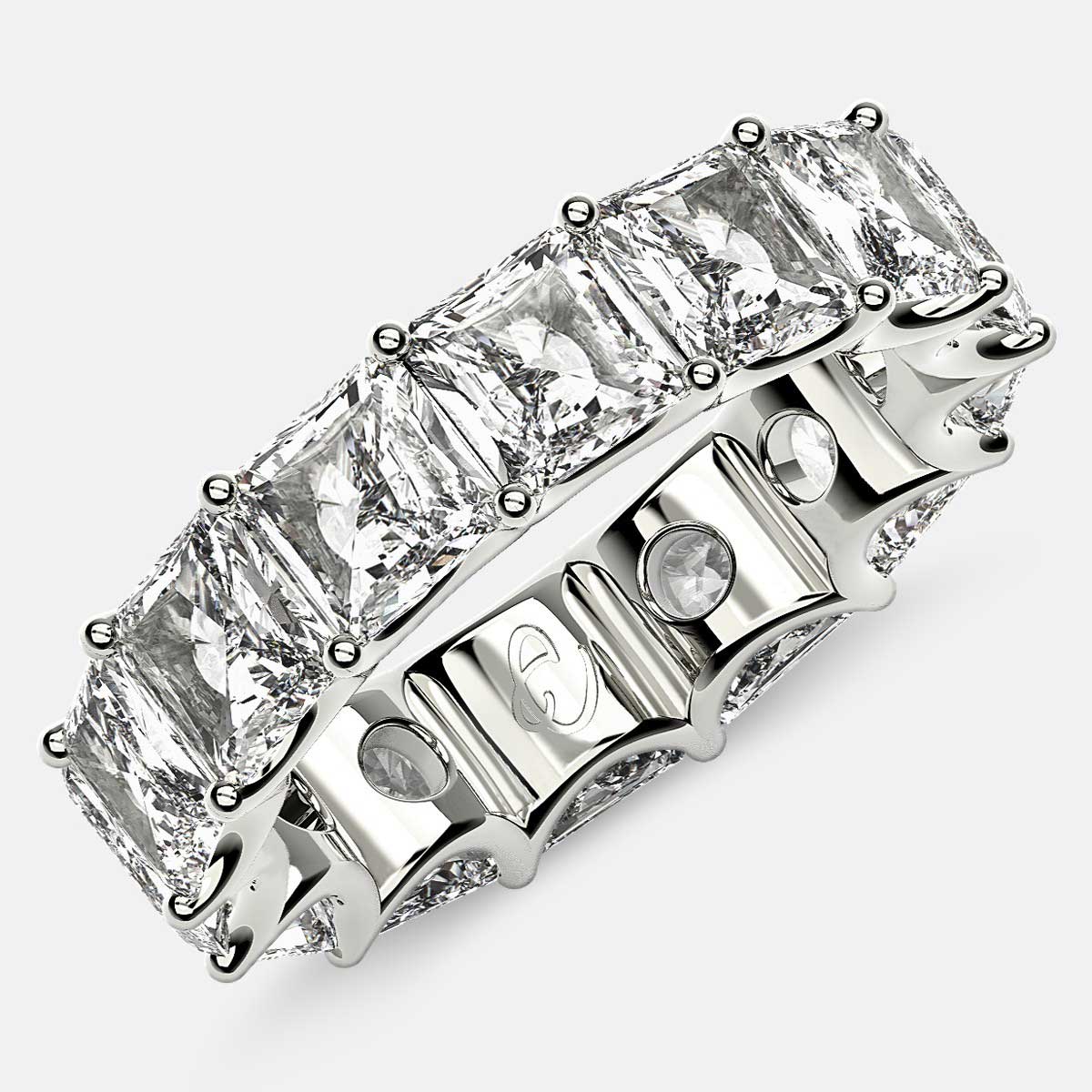 Curved Prong Eternity Ring with Radiant Diamonds in Platinum