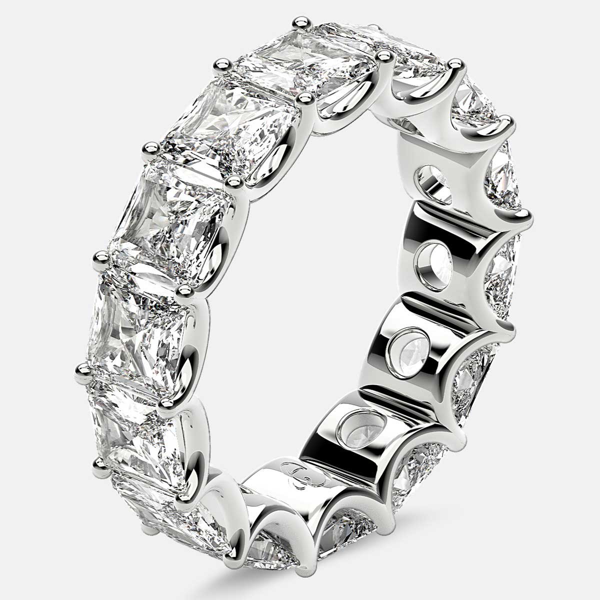 Curved Prong Eternity Ring with Radiant Diamonds in Platinum
