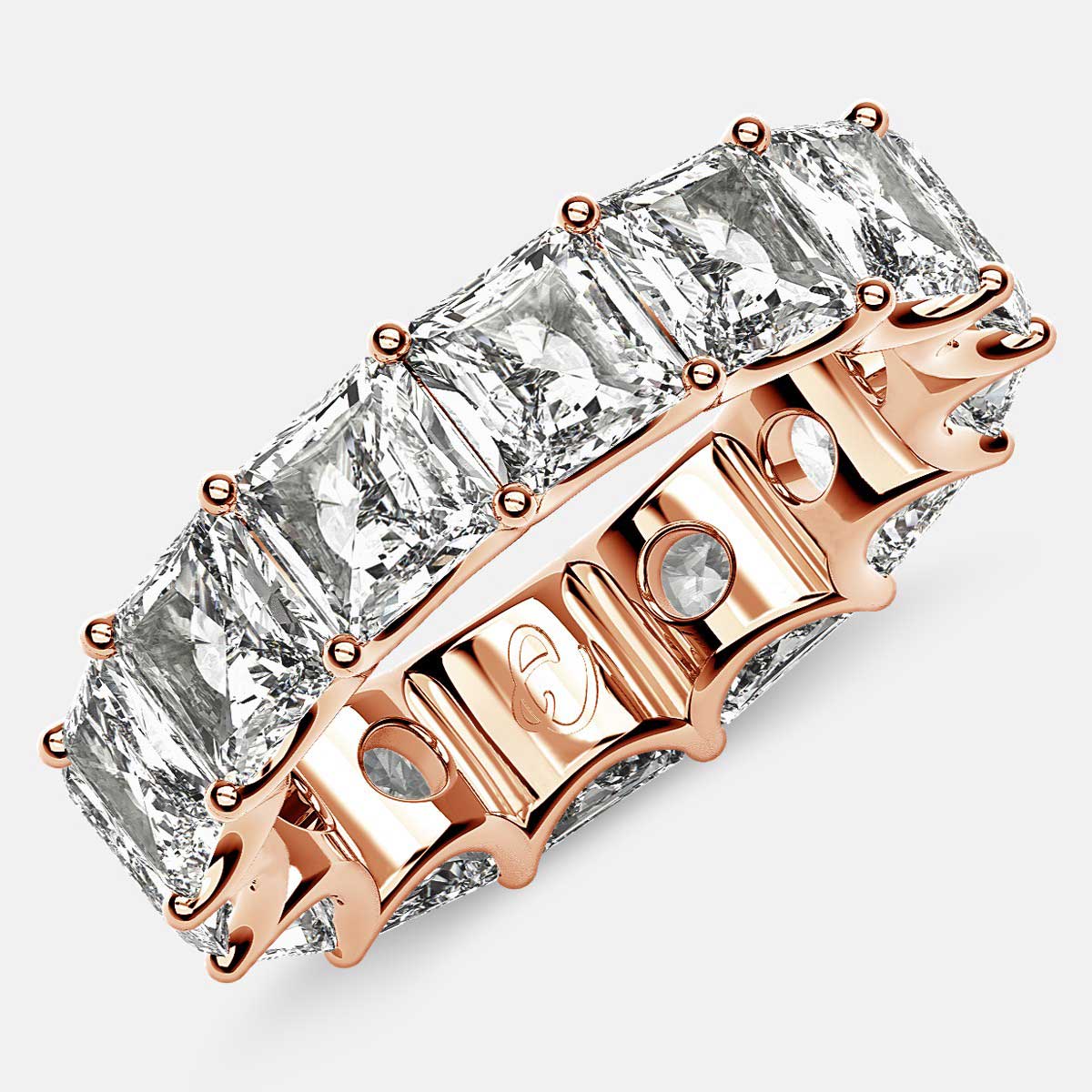 Curved Prong Eternity Ring with Radiant Diamonds in 18k Rose Gold