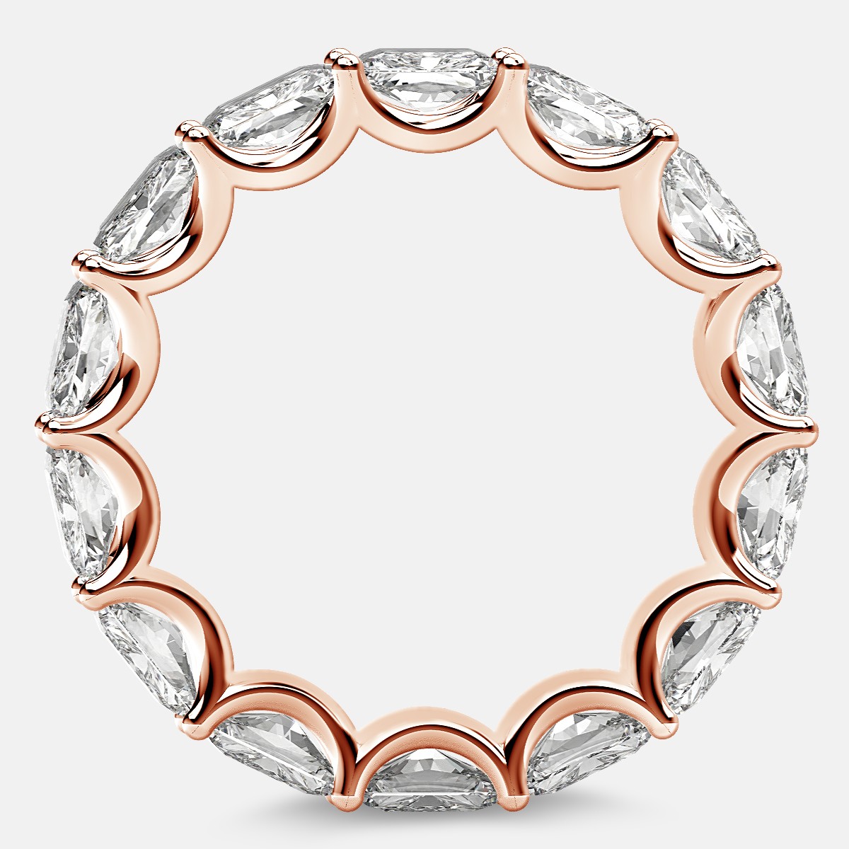 Curved Prong Eternity Ring with Radiant Diamonds in 18k Rose Gold