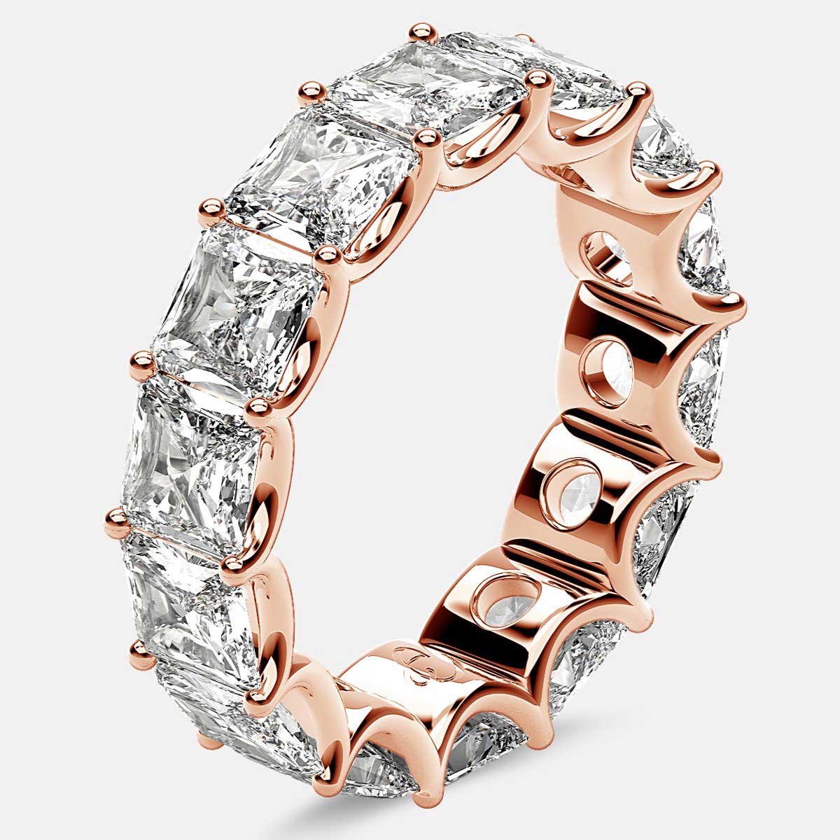 Curved Prong Eternity Ring with Radiant Diamonds in 18k Rose Gold