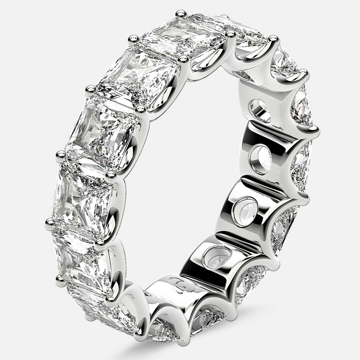 Curved Prong Eternity Ring with Radiant Diamonds in 18k White Gold