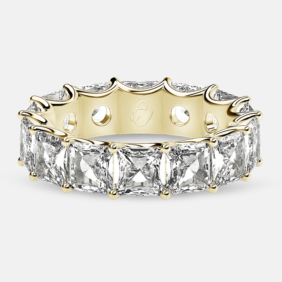 Curved Prong Eternity Ring with Radiant Diamonds in 18k Yellow Gold