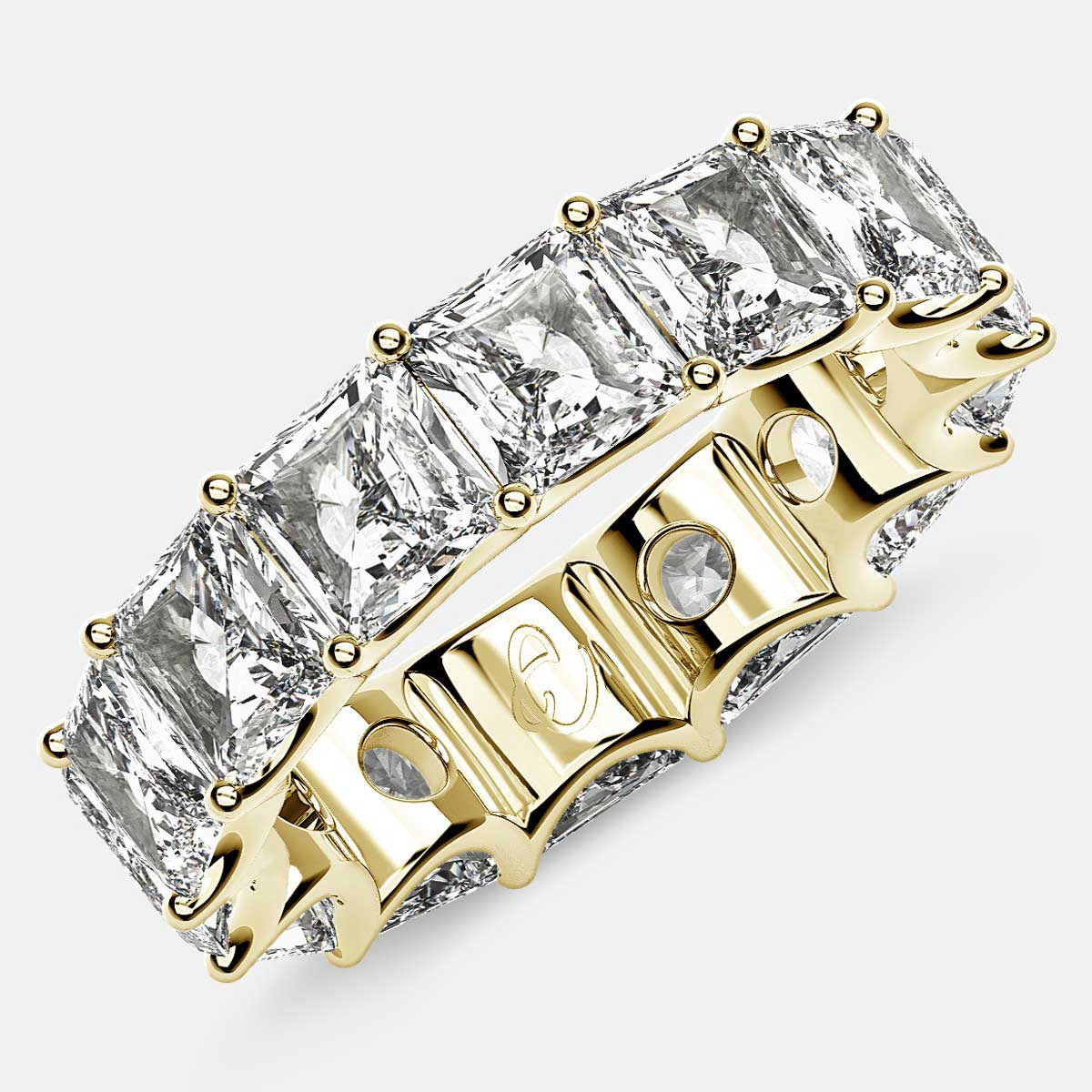 Curved Prong Eternity Ring with Radiant Diamonds in 18k Yellow Gold
