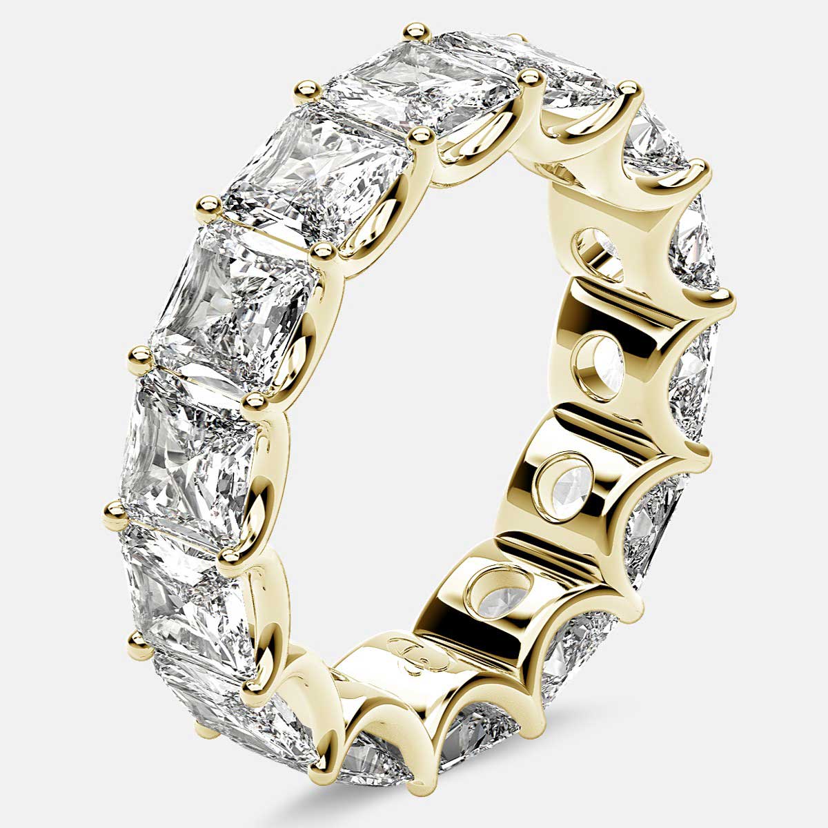 Curved Prong Eternity Ring with Radiant Diamonds in 18k Yellow Gold