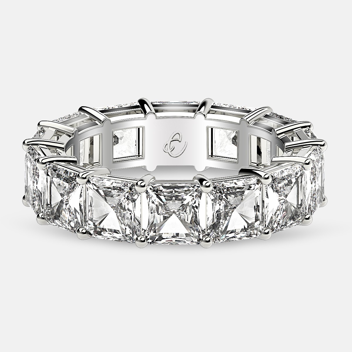 Open Gallery Eternity Ring with Radiant Diamonds in Platinum