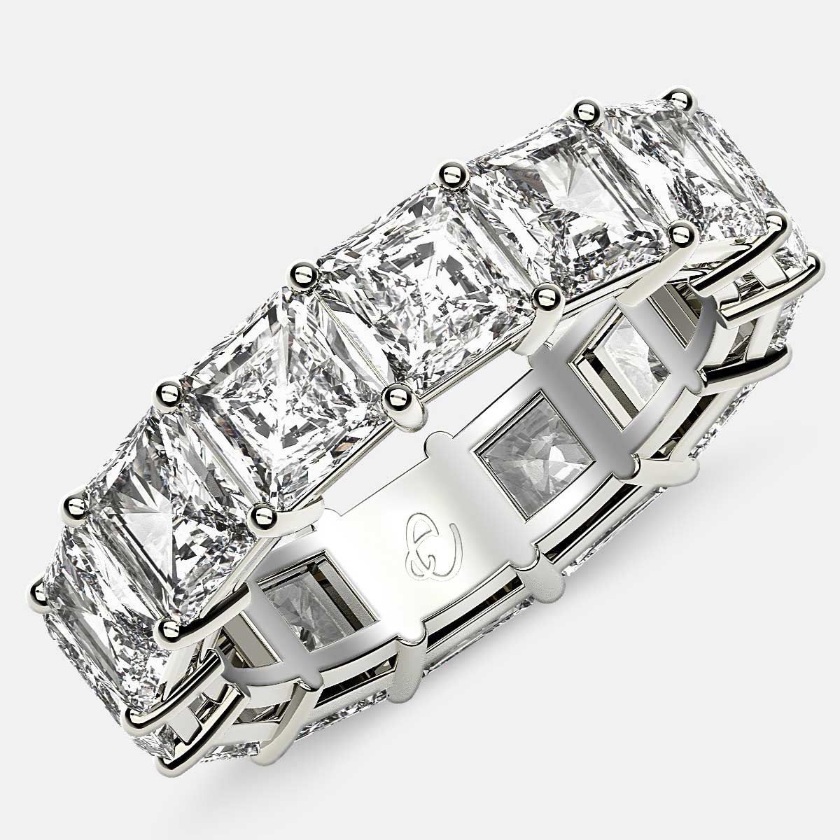 Open Gallery Eternity Ring with Radiant Diamonds in Platinum