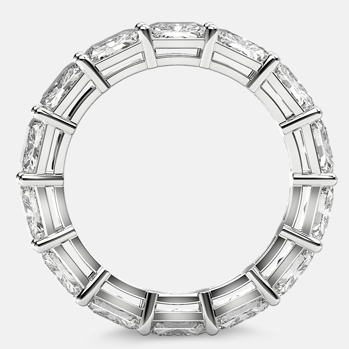 Open Gallery Eternity Ring with Radiant Diamonds in Platinum