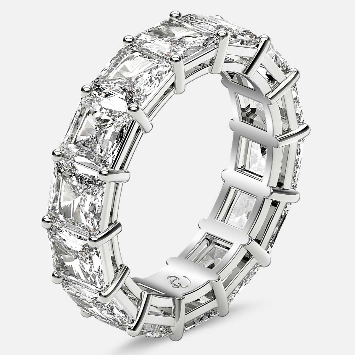 Open Gallery Eternity Ring with Radiant Diamonds in Platinum