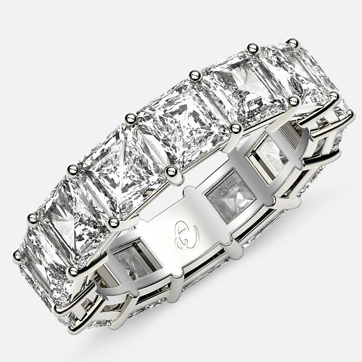 Open Gallery Eternity Ring with Radiant Diamonds in 18k White Gold