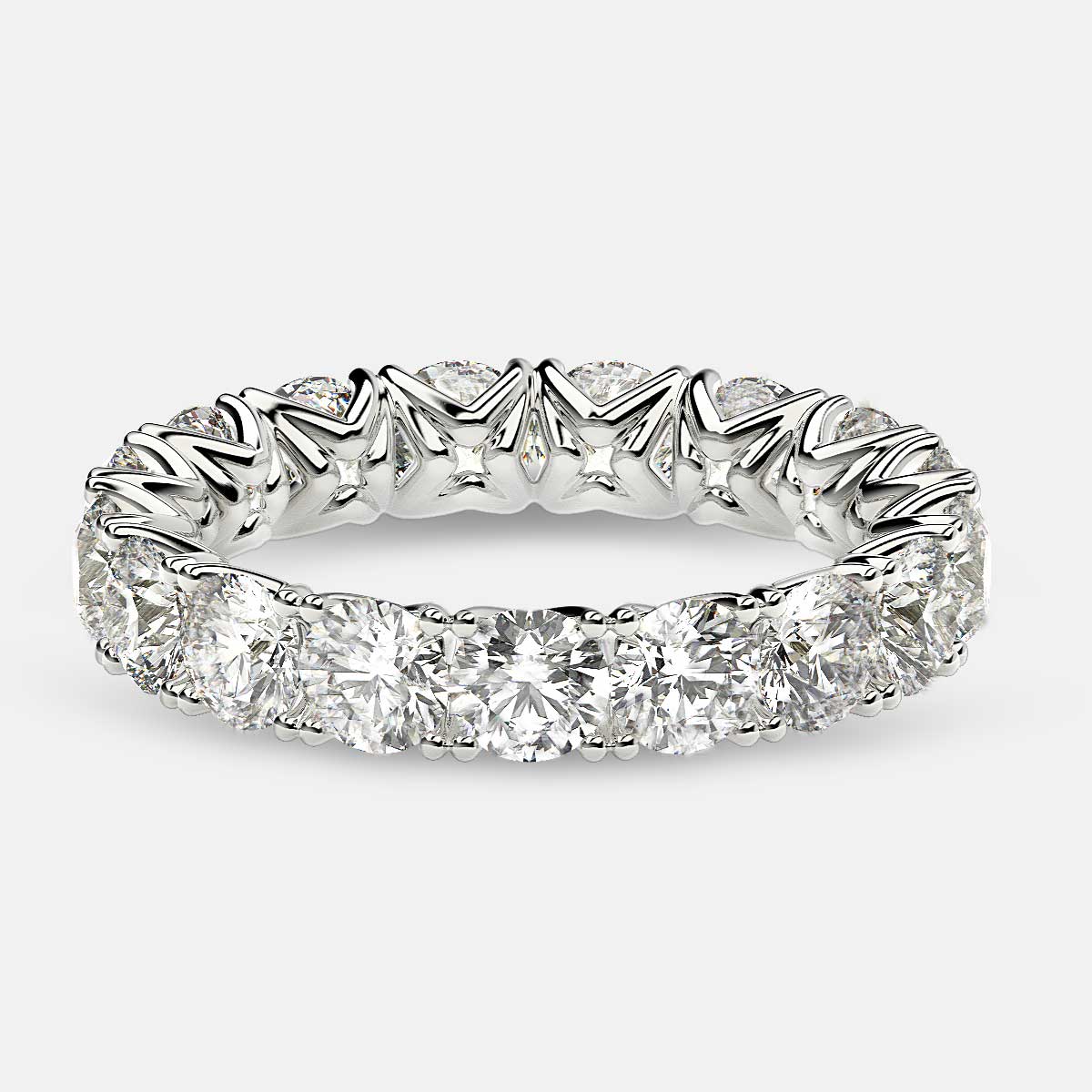 Curved V-Prong Eternity Ring with Round Diamonds in Platinum