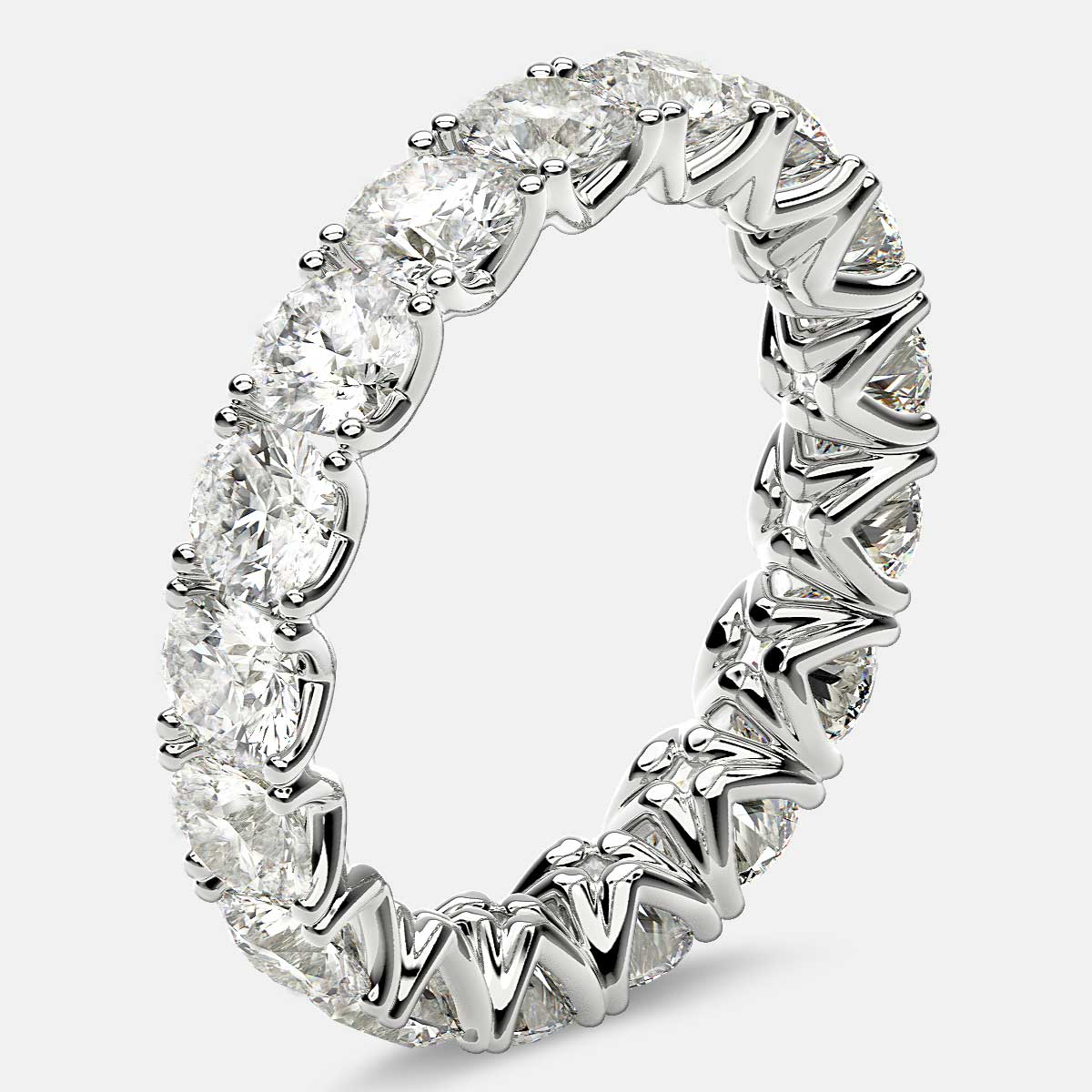 Curved V-Prong Eternity Ring with Round Diamonds in Platinum