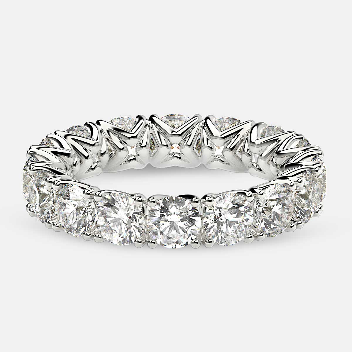 Curved V-Prong Eternity Ring with Round Diamonds in Platinum