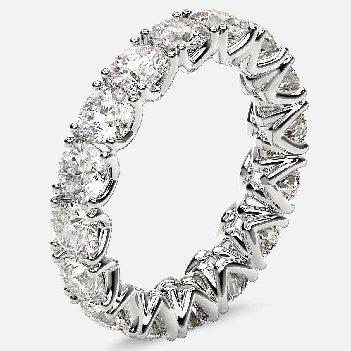 Curved V-Prong Eternity Ring with Round Diamonds in Platinum