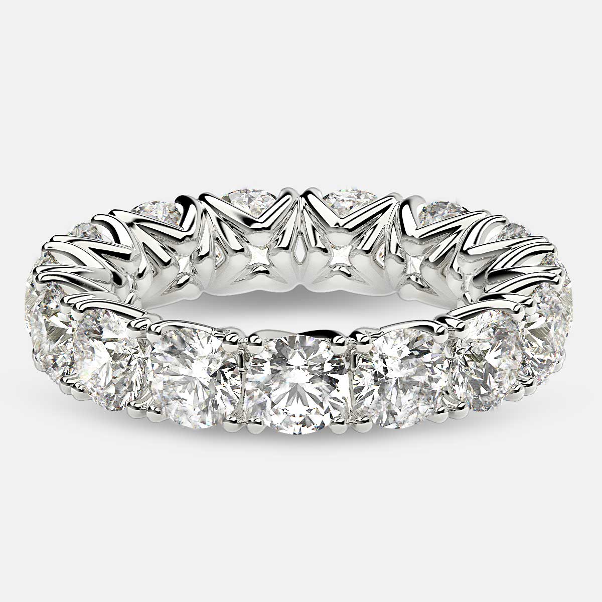 Curved V-Prong Eternity Ring with Round Diamonds in Platinum