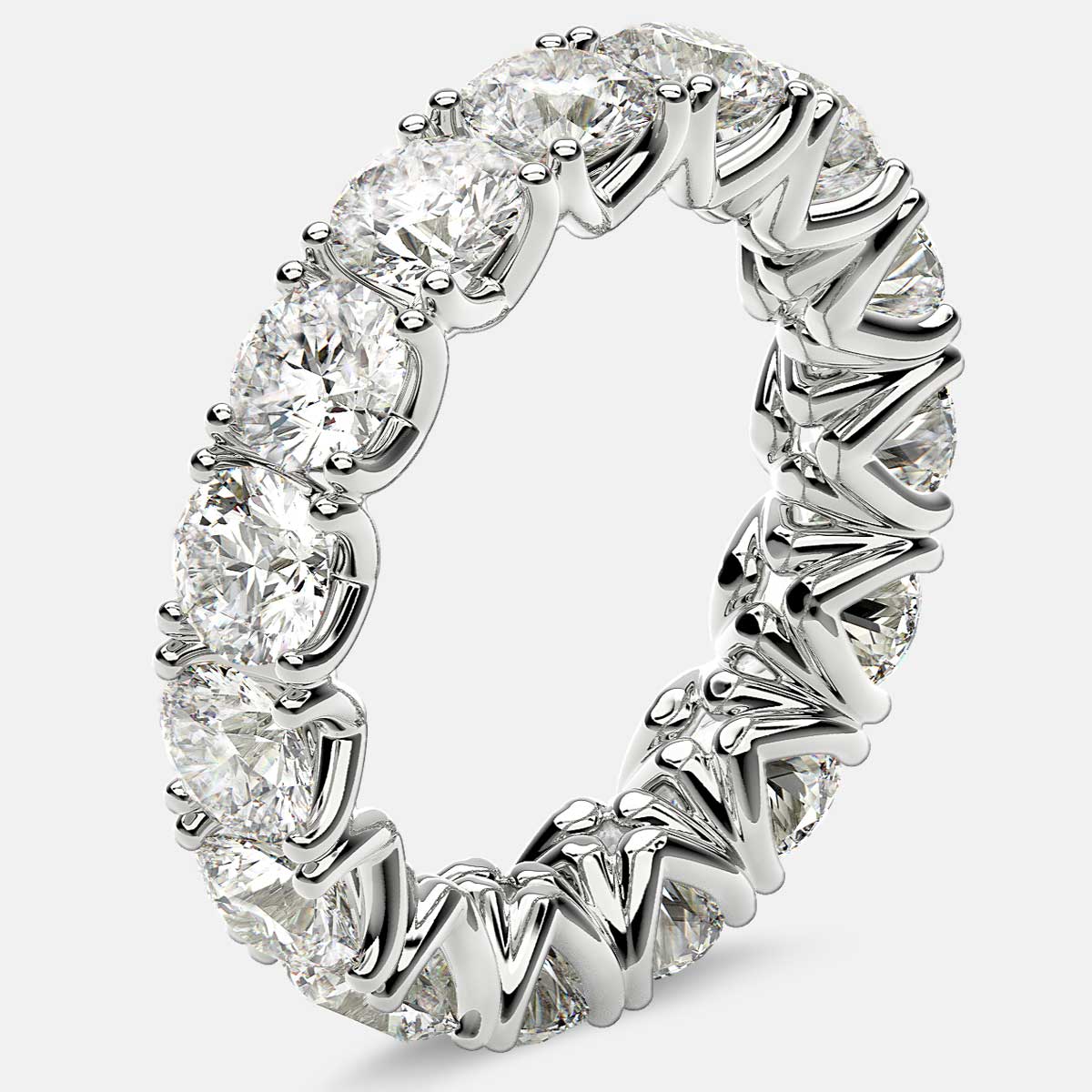 Curved V-Prong Eternity Ring with Round Diamonds in Platinum