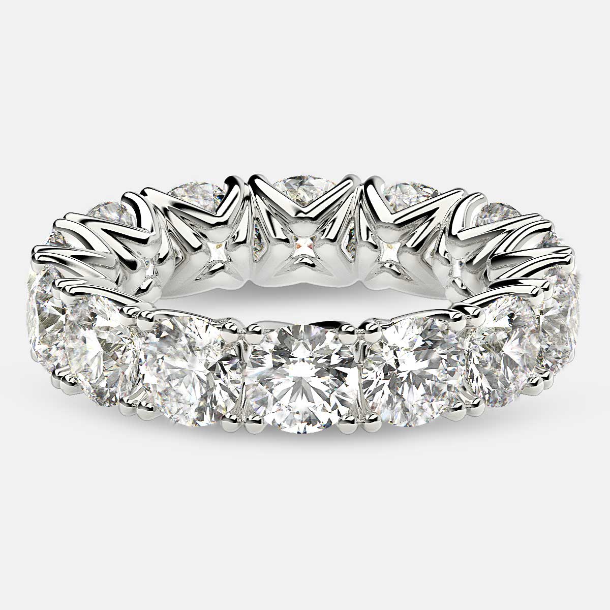 Curved V-Prong Eternity Ring with Round Diamonds in Platinum