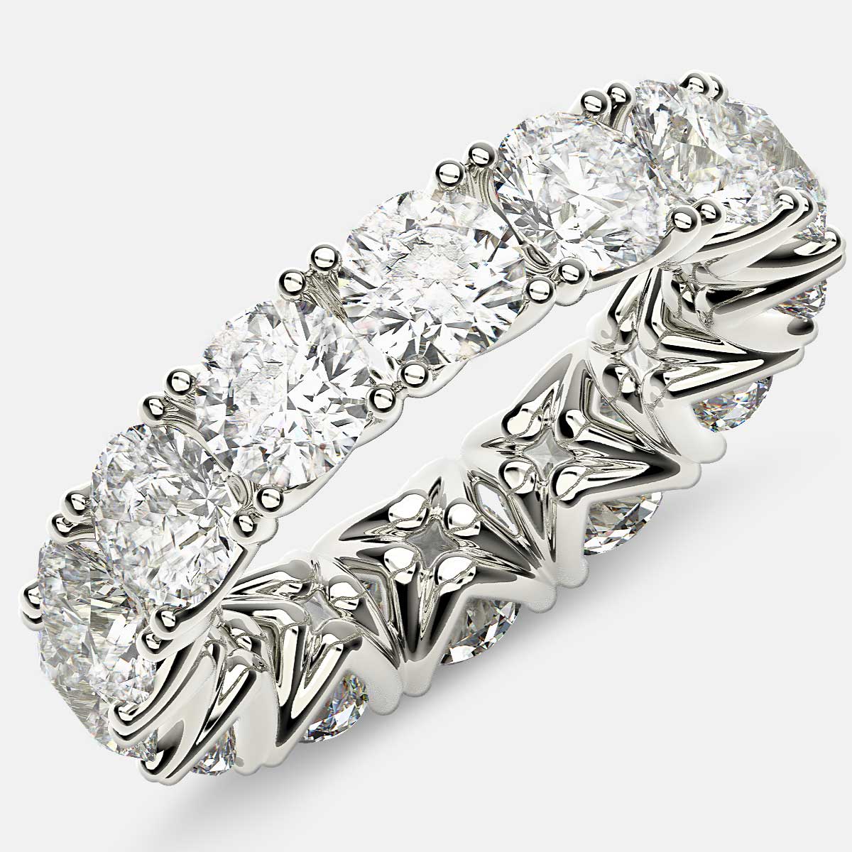 Curved V-Prong Eternity Ring with Round Diamonds in Platinum