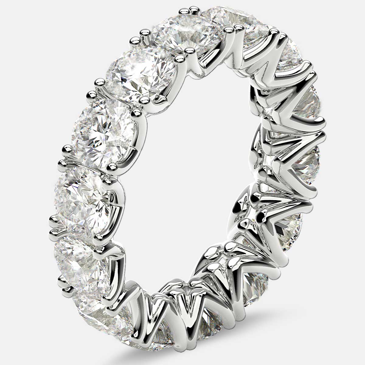 Curved V-Prong Eternity Ring with Round Diamonds in Platinum