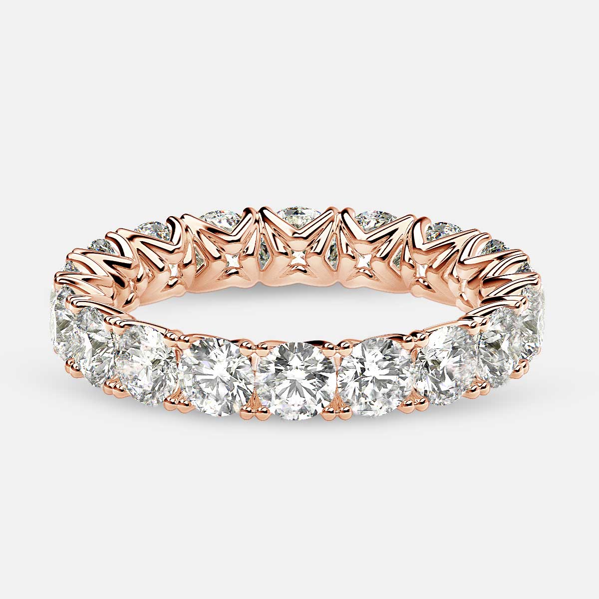 Curved V-Prong Eternity Ring with Round Diamonds in 18k Rose Gold