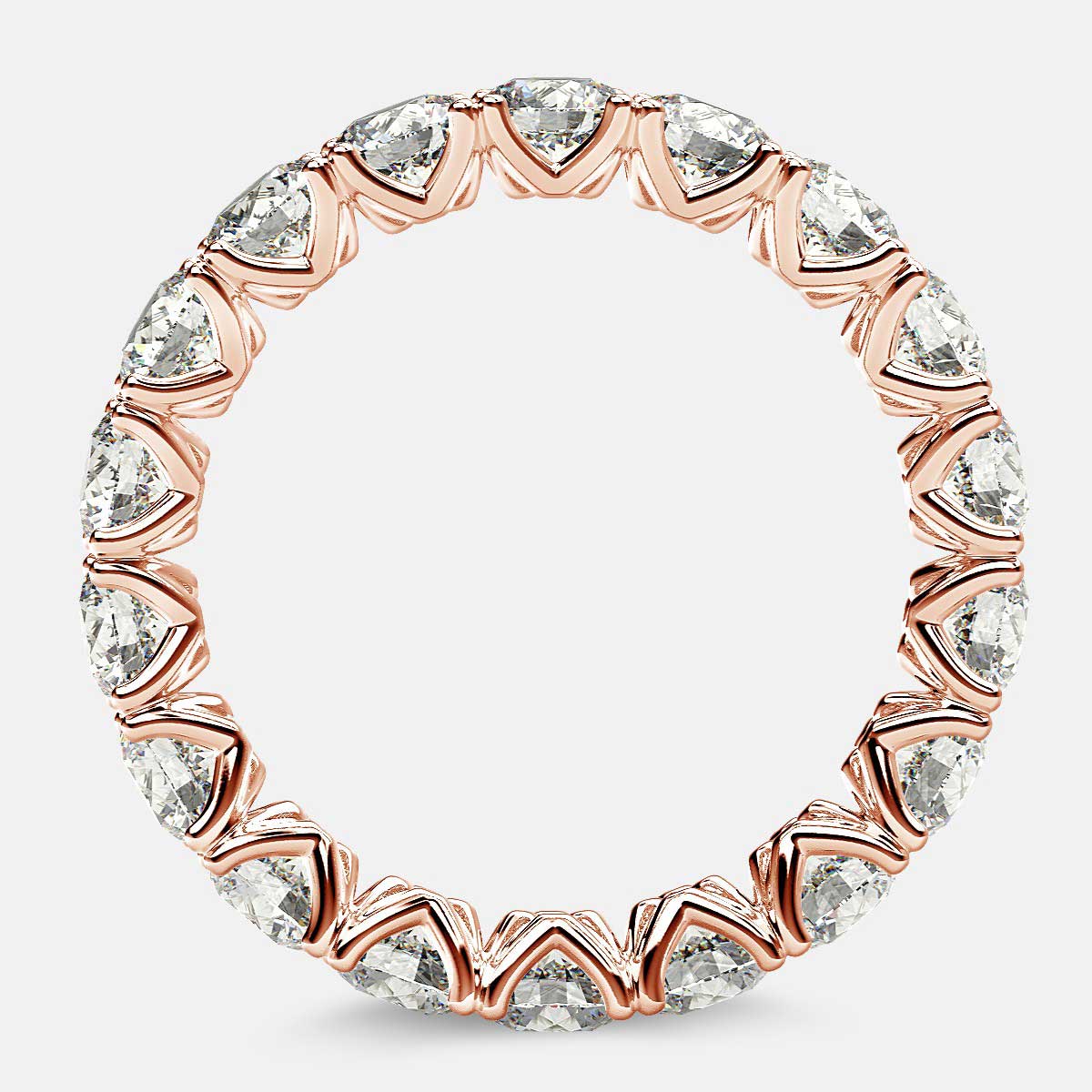 Curved V-Prong Eternity Ring with Round Diamonds in 18k Rose Gold