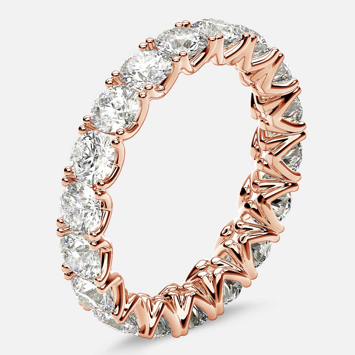 Curved V-Prong Eternity Ring with Round Diamonds in 18k Rose Gold