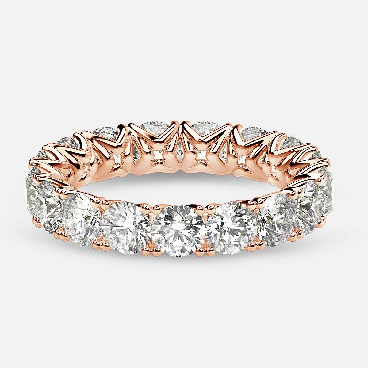 Curved V-Prong Eternity Ring with Round Diamonds in 18k Rose Gold