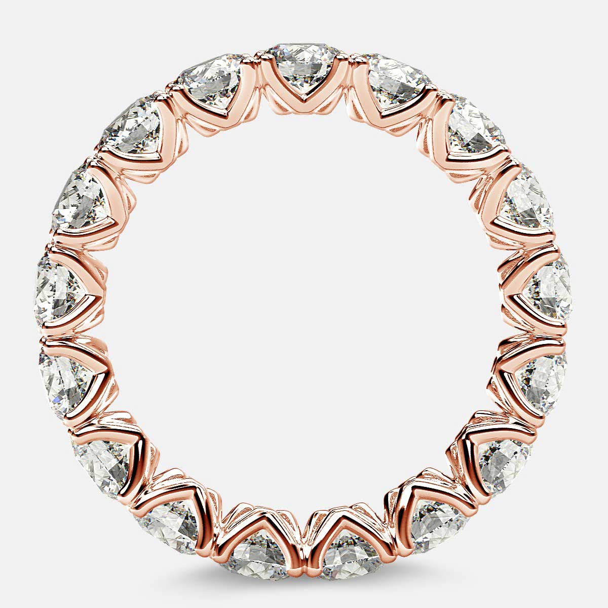 Curved V-Prong Eternity Ring with Round Diamonds in 18k Rose Gold