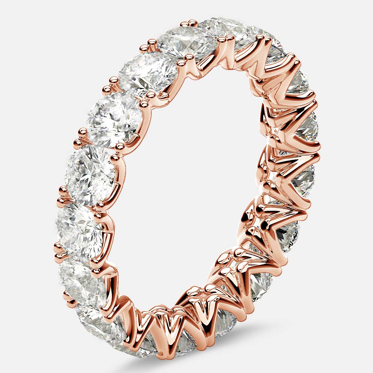 Curved V-Prong Eternity Ring with Round Diamonds in 18k Rose Gold