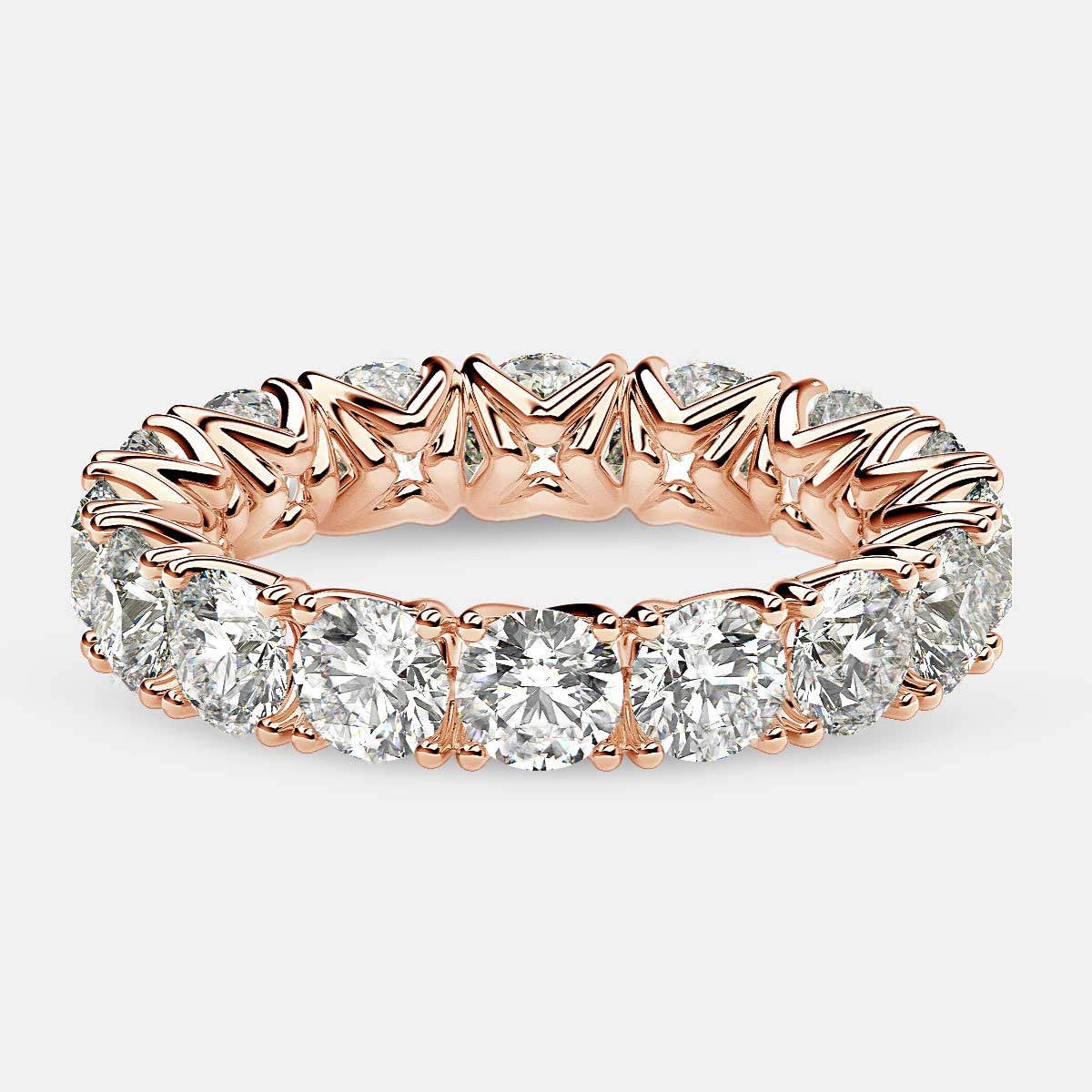 Curved V-Prong Eternity Ring with Round Diamonds in 18k Rose Gold